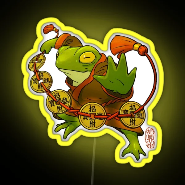 Chinese Frog With Lucky Coins RGB Neon Sign