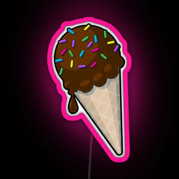 Chocolate Ice Cream Cone W Sprinkles RGB Neon Sign
