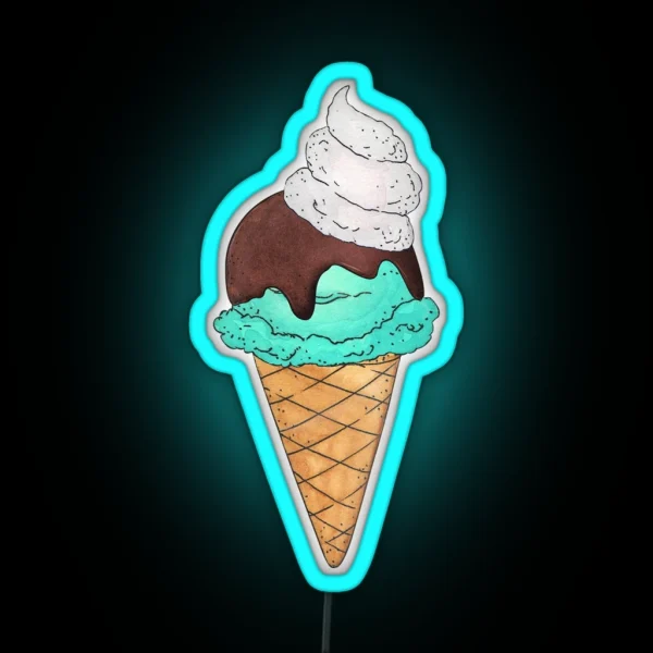 Chocolate Mint Ice Cream Cone RGB Neon Sign