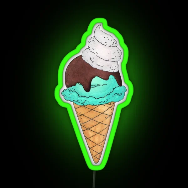 Chocolate Mint Ice Cream Cone RGB Neon Sign