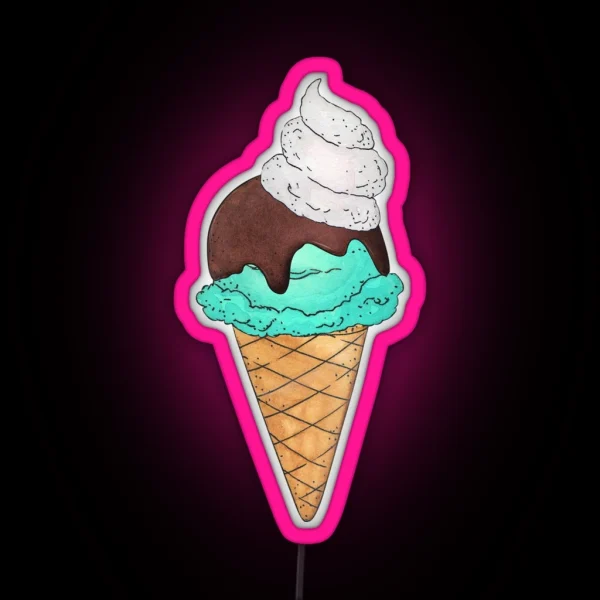 Chocolate Mint Ice Cream Cone RGB Neon Sign