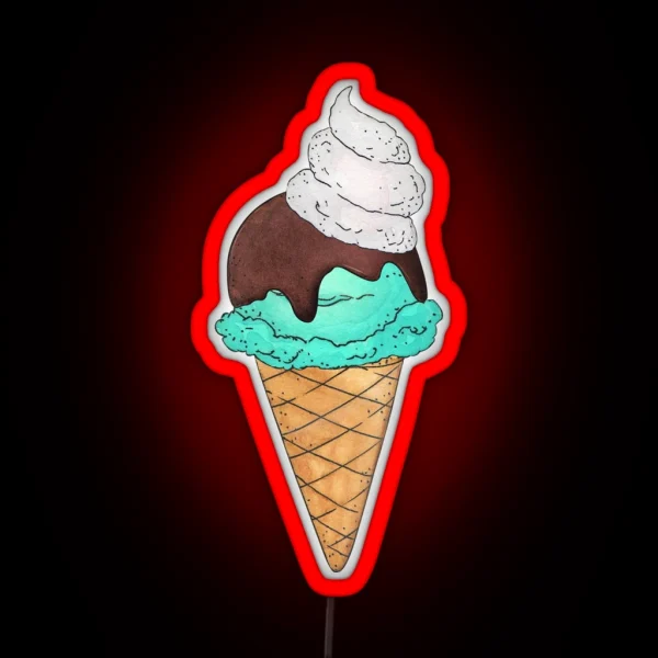 Chocolate Mint Ice Cream Cone RGB Neon Sign
