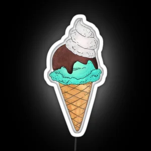 Chocolate Mint Ice Cream Cone RGB Neon Sign