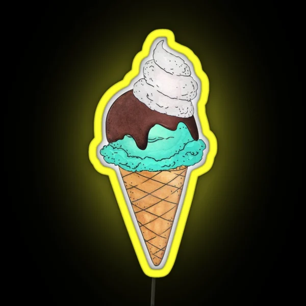 Chocolate Mint Ice Cream Cone RGB Neon Sign