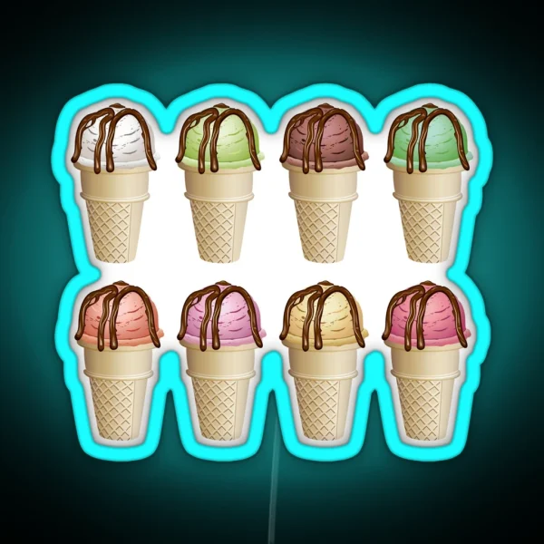 Chocolate Vanilla Strawberry Ice Cream Cone Merch RGB Neon Sign