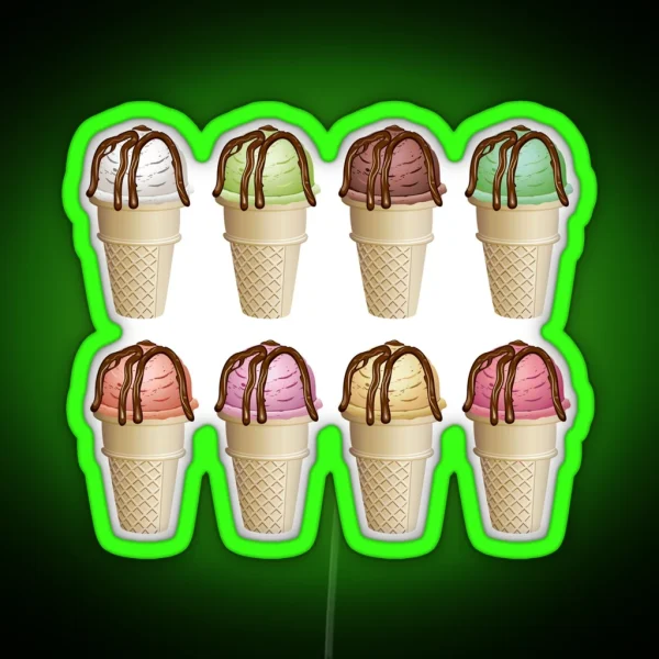 Chocolate Vanilla Strawberry Ice Cream Cone Merch RGB Neon Sign