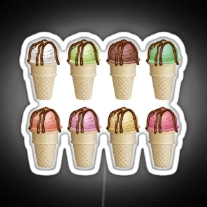 Chocolate Vanilla Strawberry Ice Cream Cone Merch RGB Neon Sign