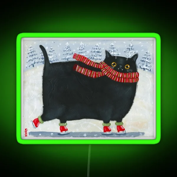 Chonky Black Ice Skater Cat RGB Neon Sign