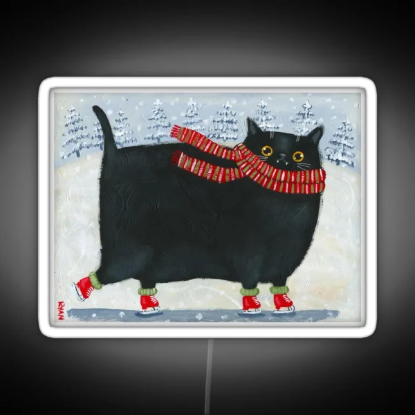 Chonky Black Ice Skater Cat RGB Neon Sign
