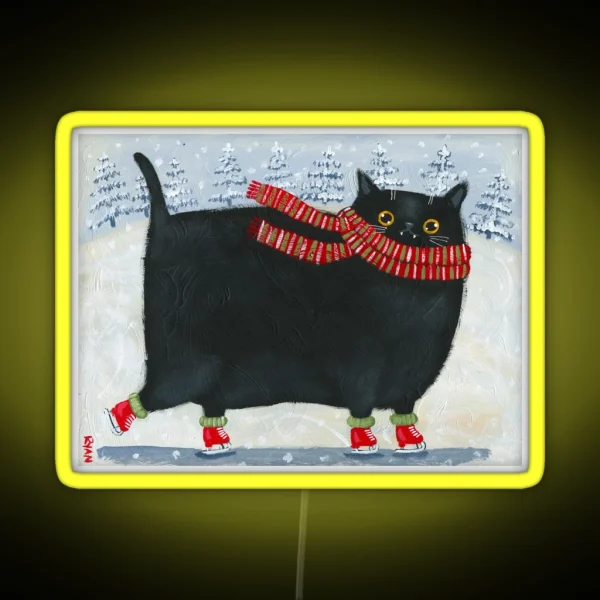 Chonky Black Ice Skater Cat RGB Neon Sign