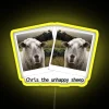 RGB neon sign featuring Chris the unhappy sheep expression