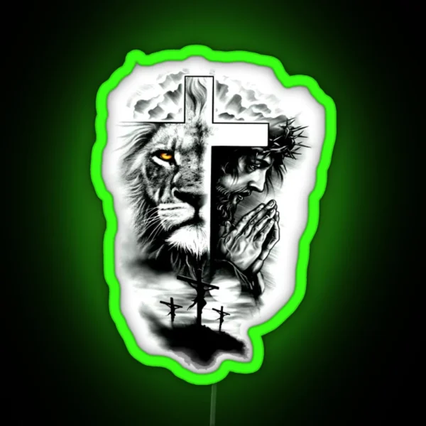 Christian Art Jesus The Cross Lion Of Judah RGB Neon Sign