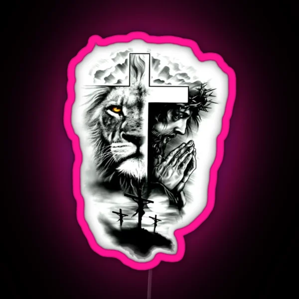 Christian Art Jesus The Cross Lion Of Judah RGB Neon Sign
