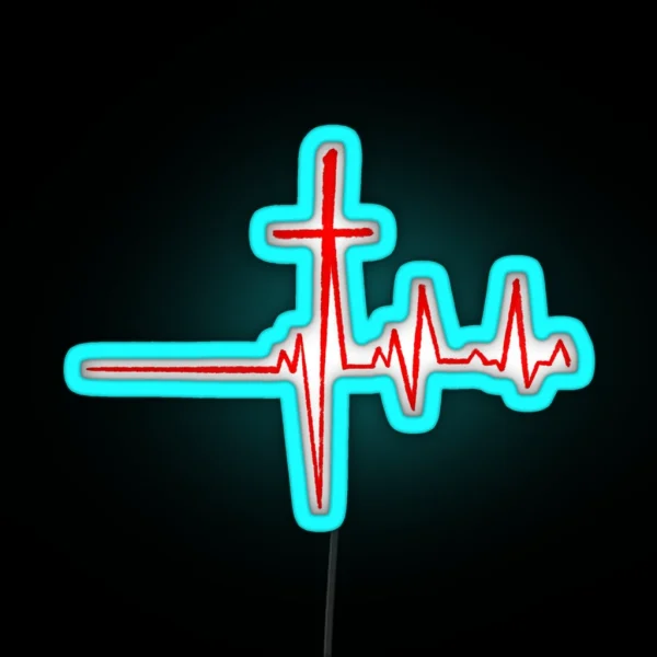 Christianity Cross Heart Rate RGB Neon Sign