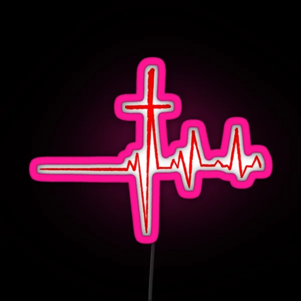 Christianity Cross Heart Rate RGB Neon Sign