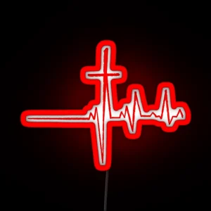 Christianity Cross Heart Rate RGB Neon Sign