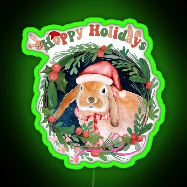 Christmas Bunny Hoppy Holidays RGB Neon Sign