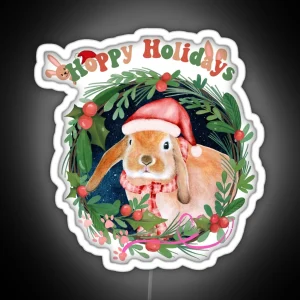 Christmas Bunny Hoppy Holidays RGB Neon Sign