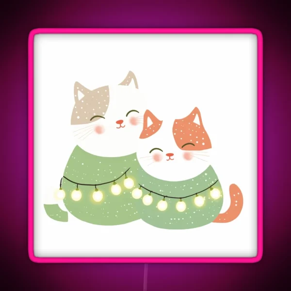 Christmas Cats Cute Winter Theme RGB Neon Sign