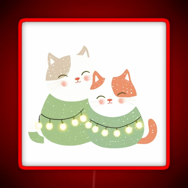 Christmas Cats Cute Winter Theme RGB Neon Sign