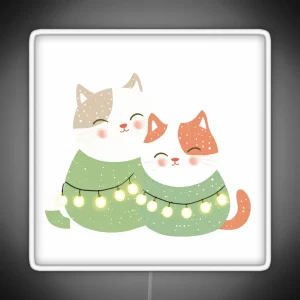 Christmas Cats Cute Winter Theme RGB Neon Sign