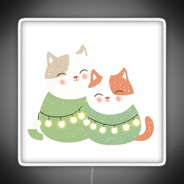 Christmas Cats Cute Winter Theme RGB Neon Sign