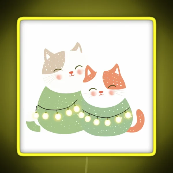 Christmas Cats Cute Winter Theme RGB Neon Sign