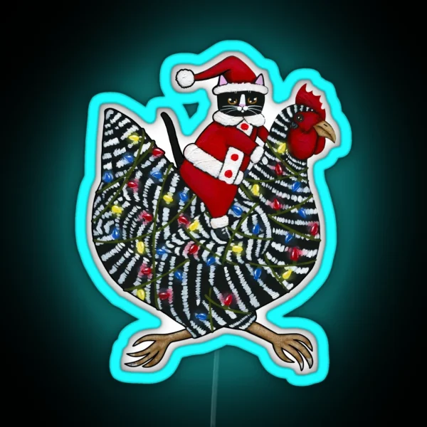 Christmas Chicken Ride RGB Neon Sign