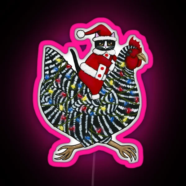 Christmas Chicken Ride RGB Neon Sign