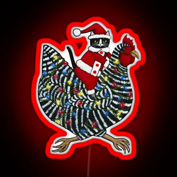 Christmas Chicken Ride RGB Neon Sign