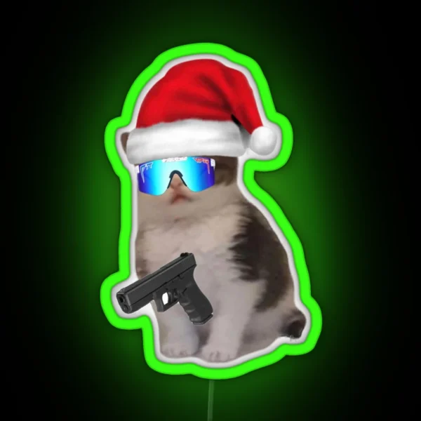 Christmas Gat Cat RGB Neon Sign