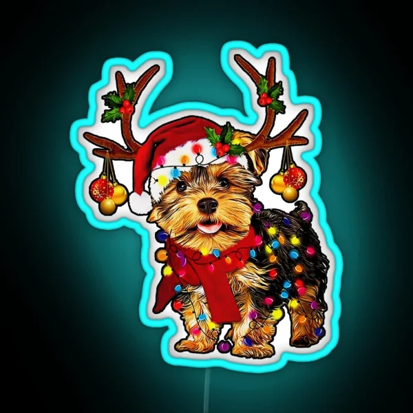 Christmas Reindeer Yorkie RGB Neon Sign