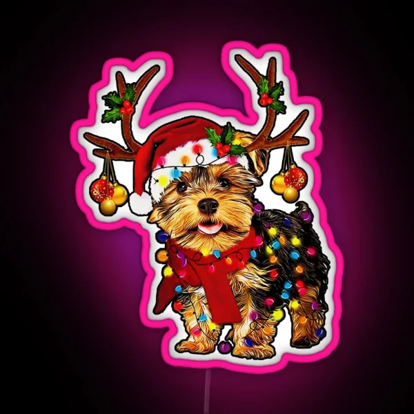 Christmas Reindeer Yorkie RGB Neon Sign