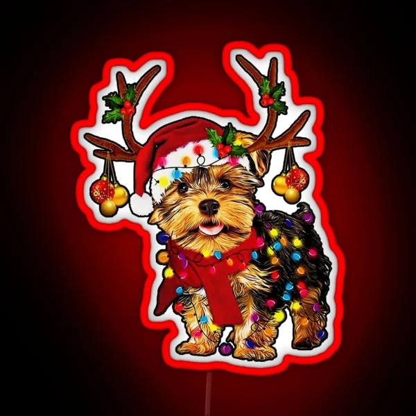 Christmas Reindeer Yorkie RGB Neon Sign