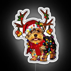 Christmas Reindeer Yorkie RGB Neon Sign