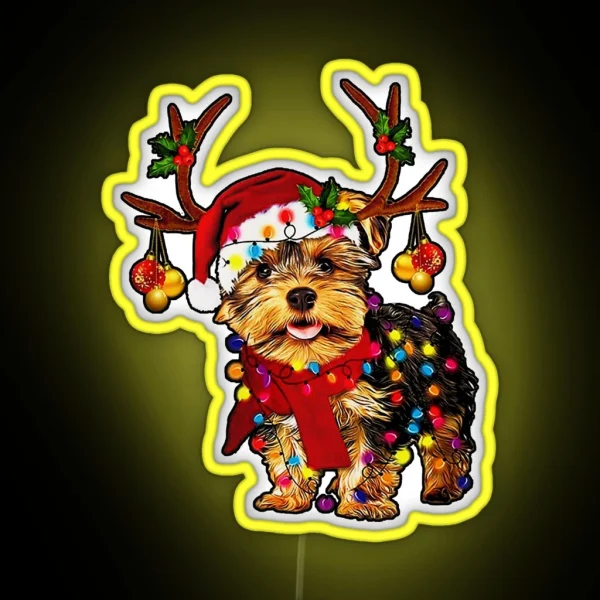 Christmas Reindeer Yorkie RGB Neon Sign