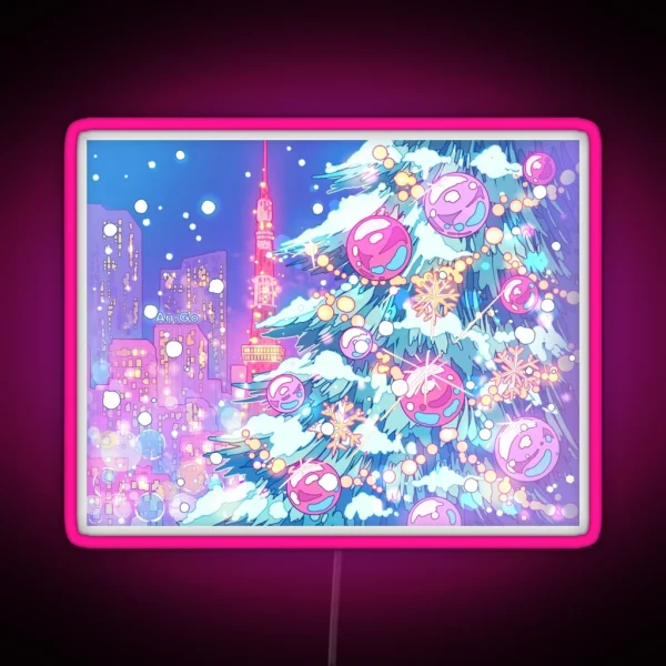 Christmas Tree And Night Tokyo City RGB Neon Sign