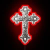 Glowing Chrome Cross Neon Sign with Color-Changing RGB Lighting Effects