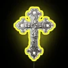 Modern Chrome Cross LED Sign with Vibrant RGB Neon Lighting Effects