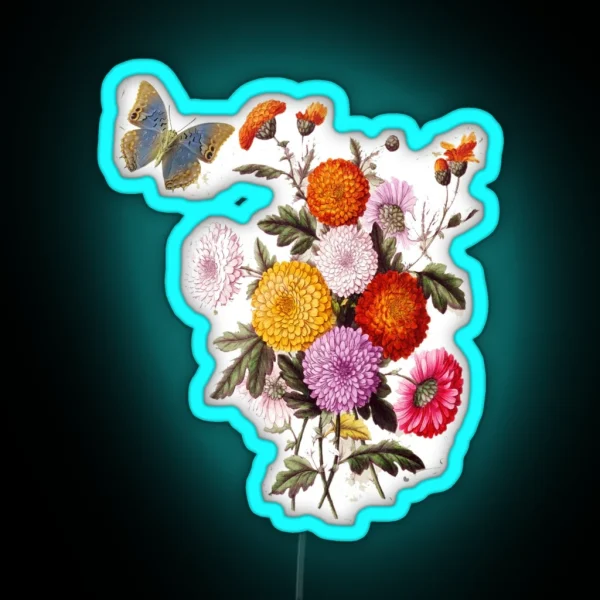 Chrysanthemum And Butterfly In Watercolour RGB Neon Sign
