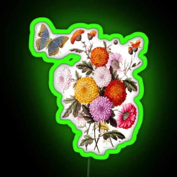 Chrysanthemum And Butterfly In Watercolour RGB Neon Sign