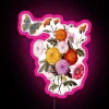 Whimsical watercolour style chrysanthemum and butterfly rgb neon sign artwork display