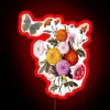 Vibrant watercolor design of chrysanthemums and butterflies in glowing neon lights