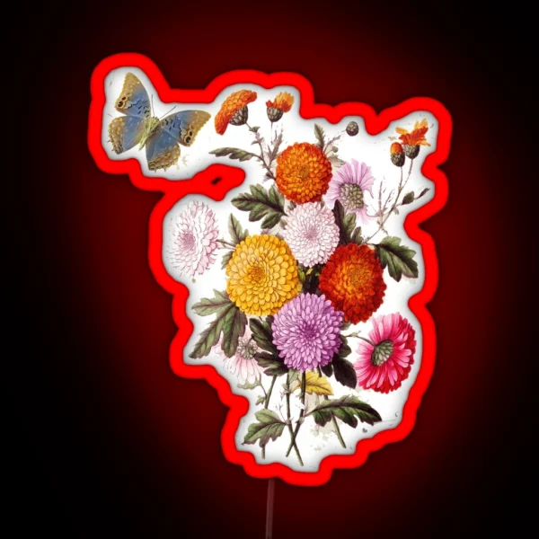 Chrysanthemum And Butterfly In Watercolour RGB Neon Sign