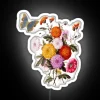 Vibrant watercolor art of chrysanthemums and butterflies in neon light.