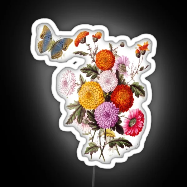 Chrysanthemum And Butterfly In Watercolour RGB Neon Sign