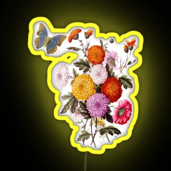 Chrysanthemum And Butterfly In Watercolour RGB Neon Sign