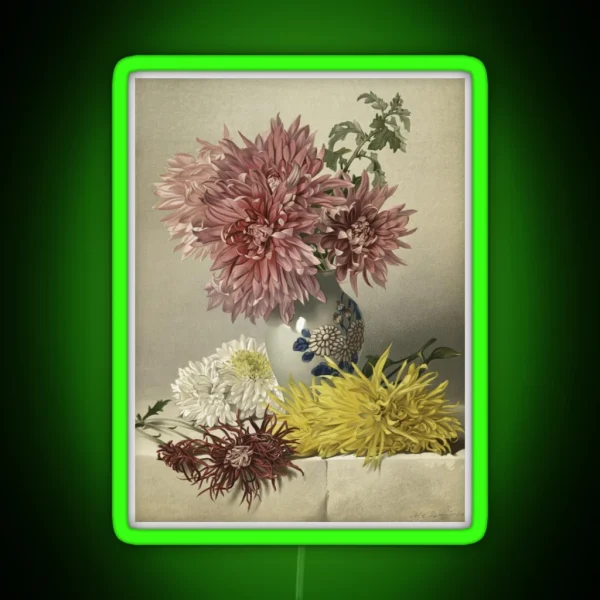 Chrysanthemum And Vase RGB Neon Sign