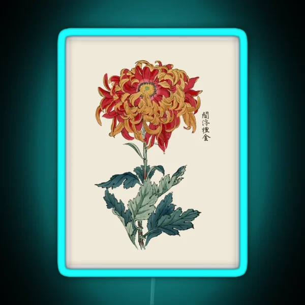 Chrysanthemum Antique Japanese Botanical RGB Neon Sign