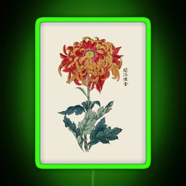 Chrysanthemum Antique Japanese Botanical RGB Neon Sign